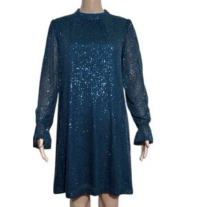 NWT Julia Jordan Sequin Mock Neck Sheath Dress Size 4 Teal